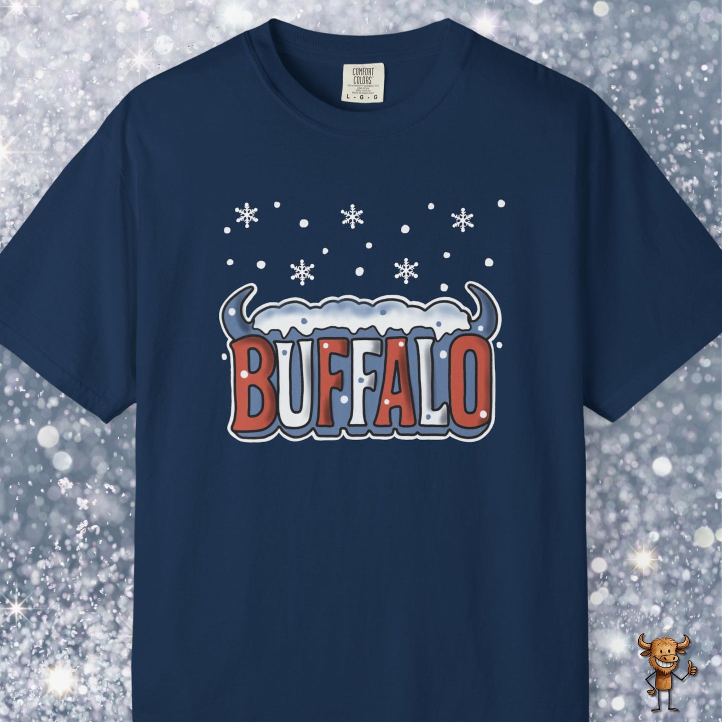 Snowcapped Buffalo word with buffalo horns