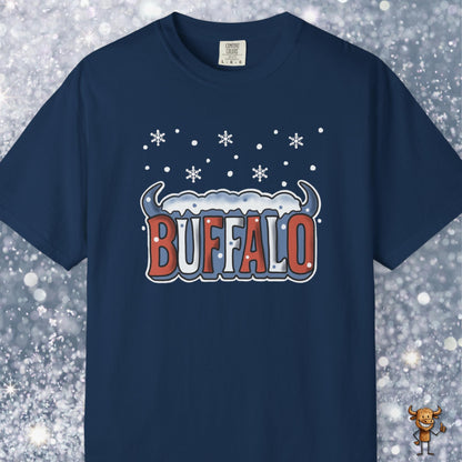 Snowcapped Buffalo word with buffalo horns