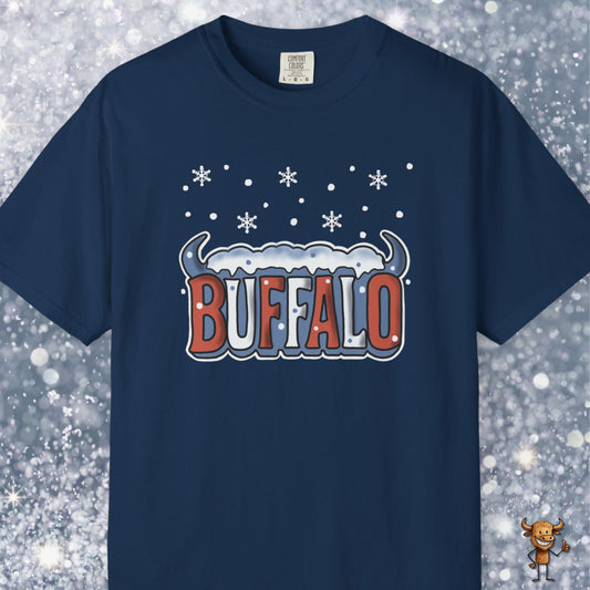 Snowcapped Buffalo word with buffalo horns