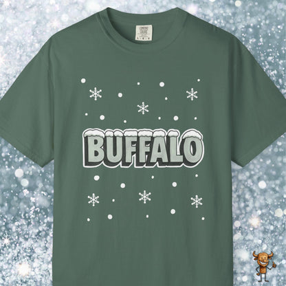 Snowcapped Buffalo word and snowflakes