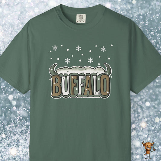 Snowcapped Buffalo word with buffalo horns