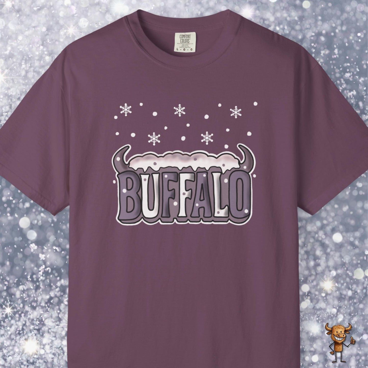 Snowcapped Buffalo word with buffalo horns