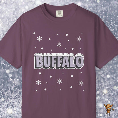 Snowcapped Buffalo word and snowflakes