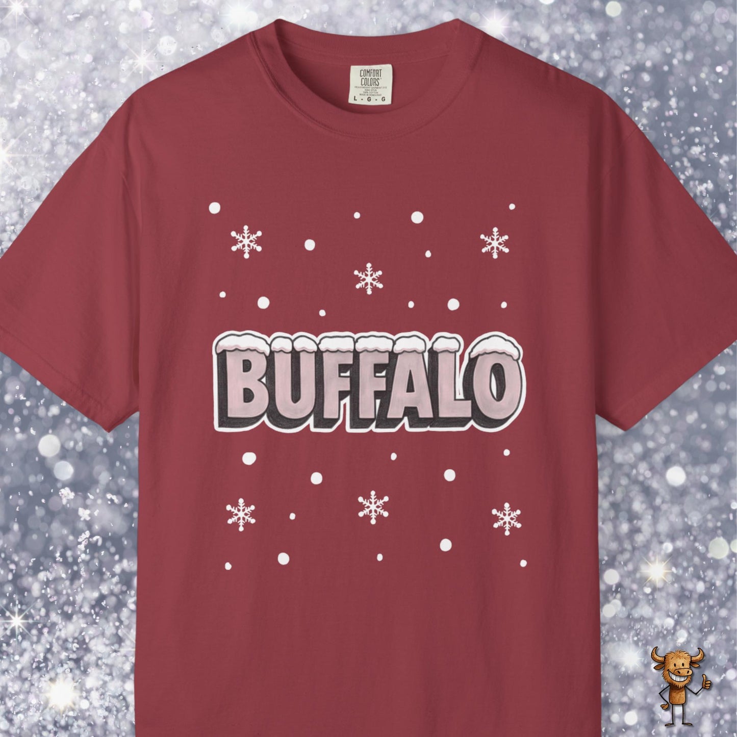 Snowcapped Buffalo word and snowflakes