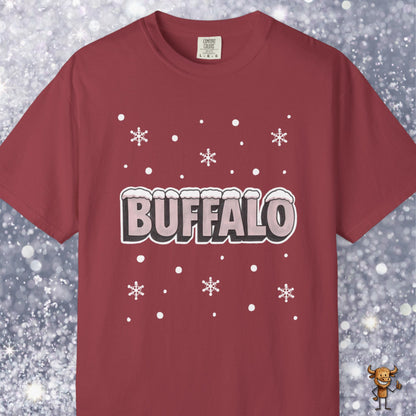 Snowcapped Buffalo word and snowflakes