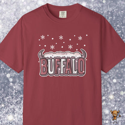 Snowcapped Buffalo word with buffalo horns
