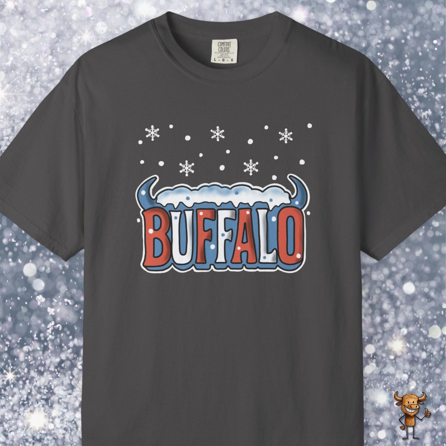 Snowcapped Buffalo word with buffalo horns
