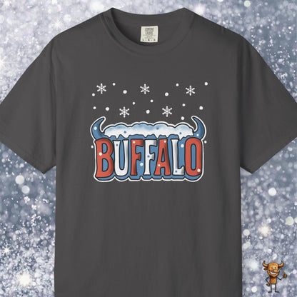 Snowcapped Buffalo word with buffalo horns