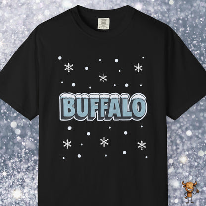 Snowcapped Buffalo word and snowflakes