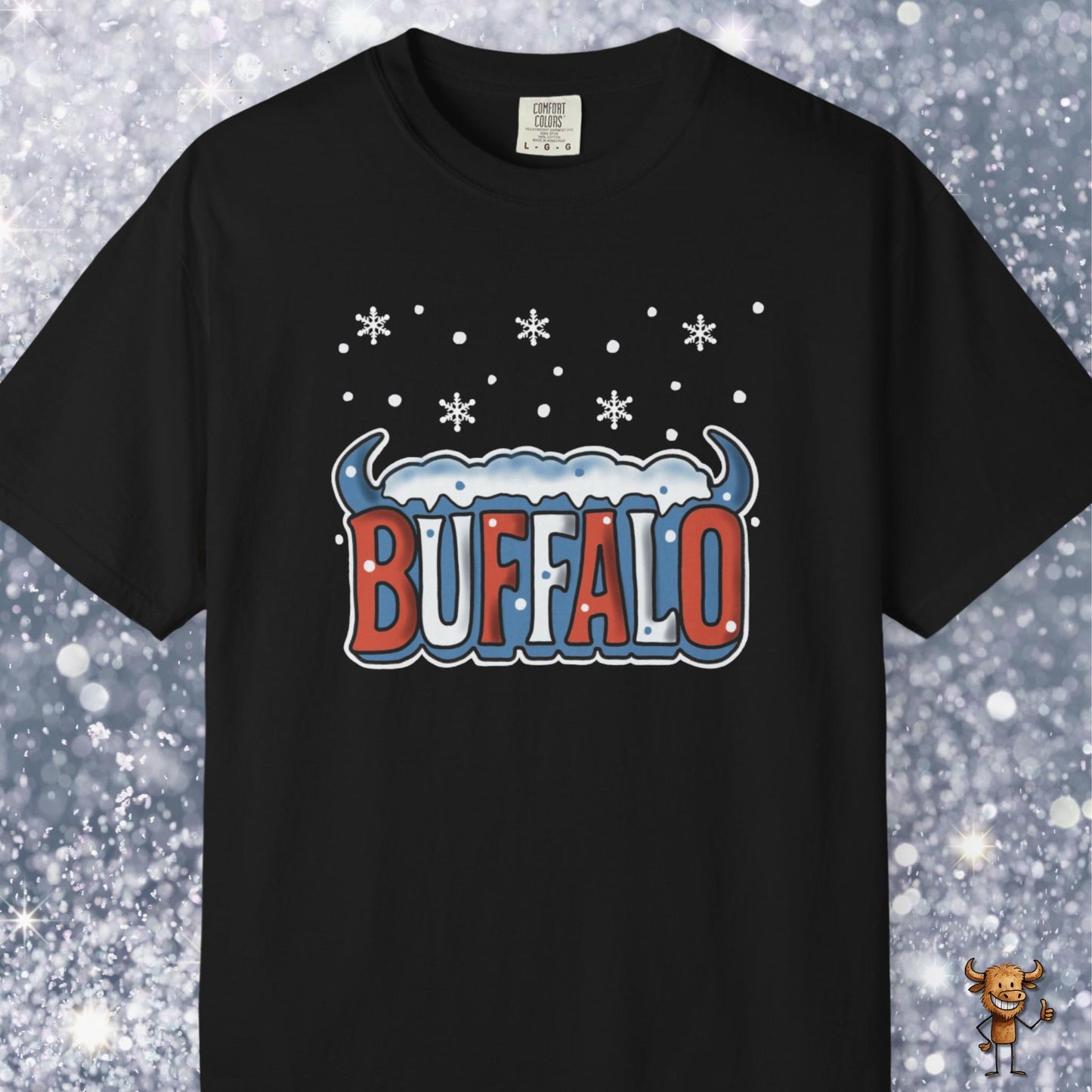 Snowcapped Buffalo word with buffalo horns
