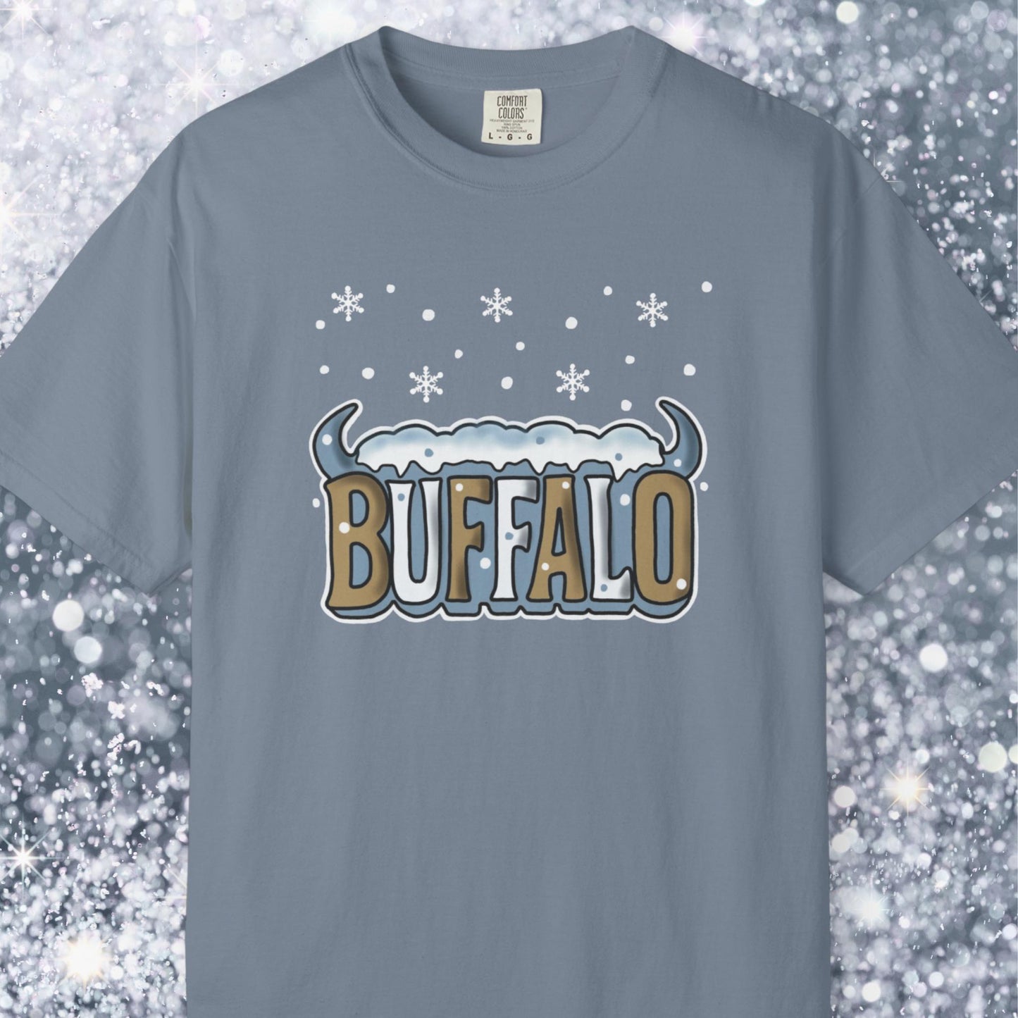 Snowcapped Buffalo word with buffalo horns