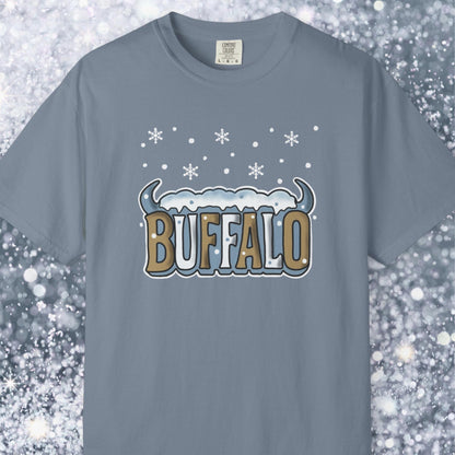 Snowcapped Buffalo word with buffalo horns