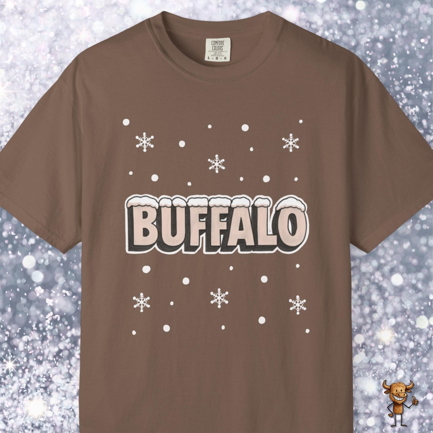 Snowcapped Buffalo word and snowflakes