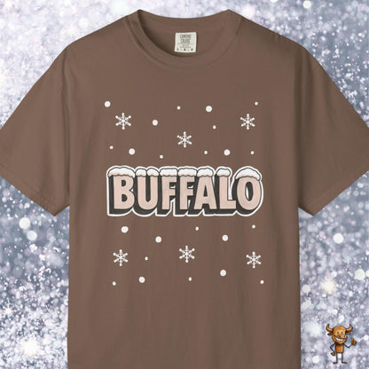 Snowcapped Buffalo word and snowflakes