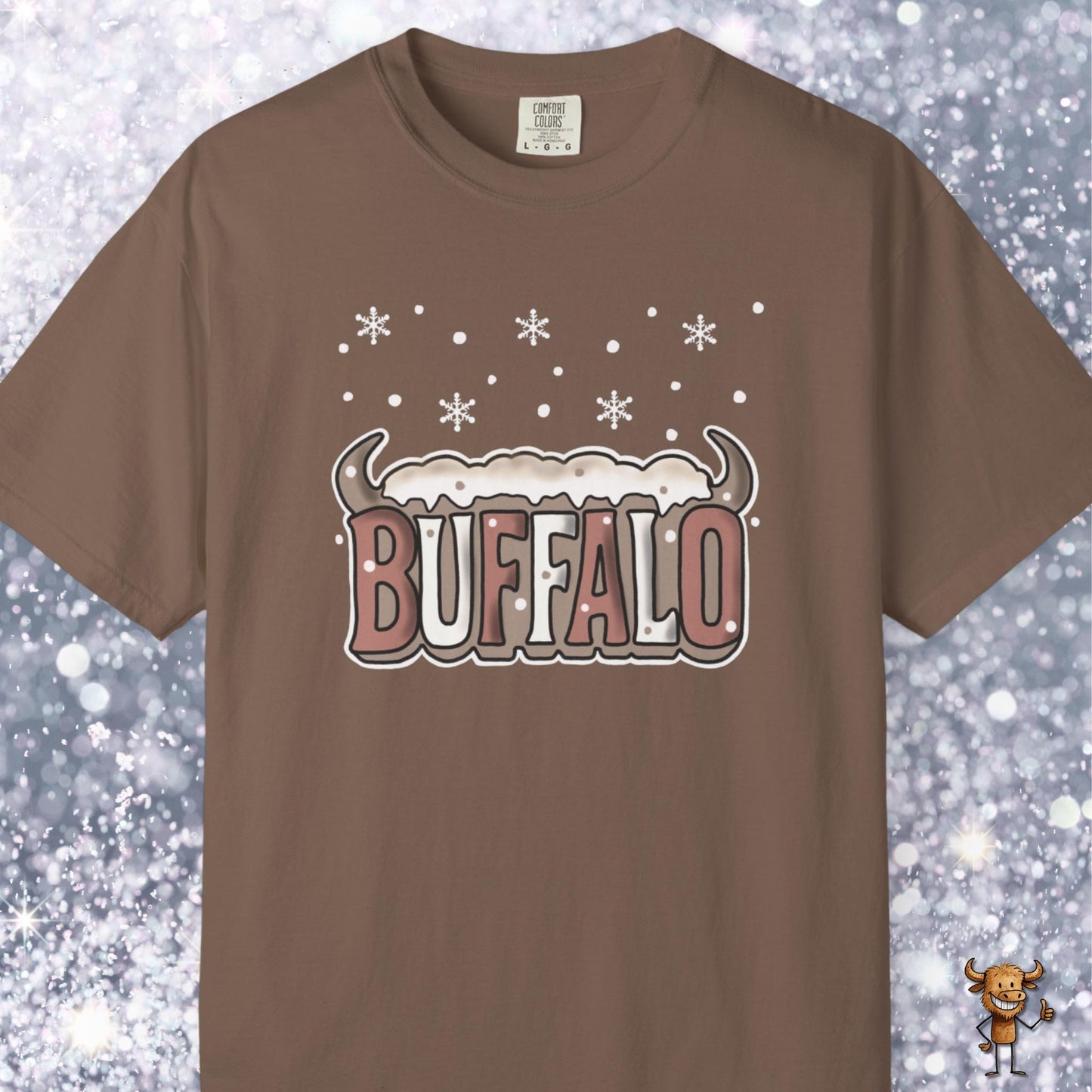 Snowcapped Buffalo word with buffalo horns
