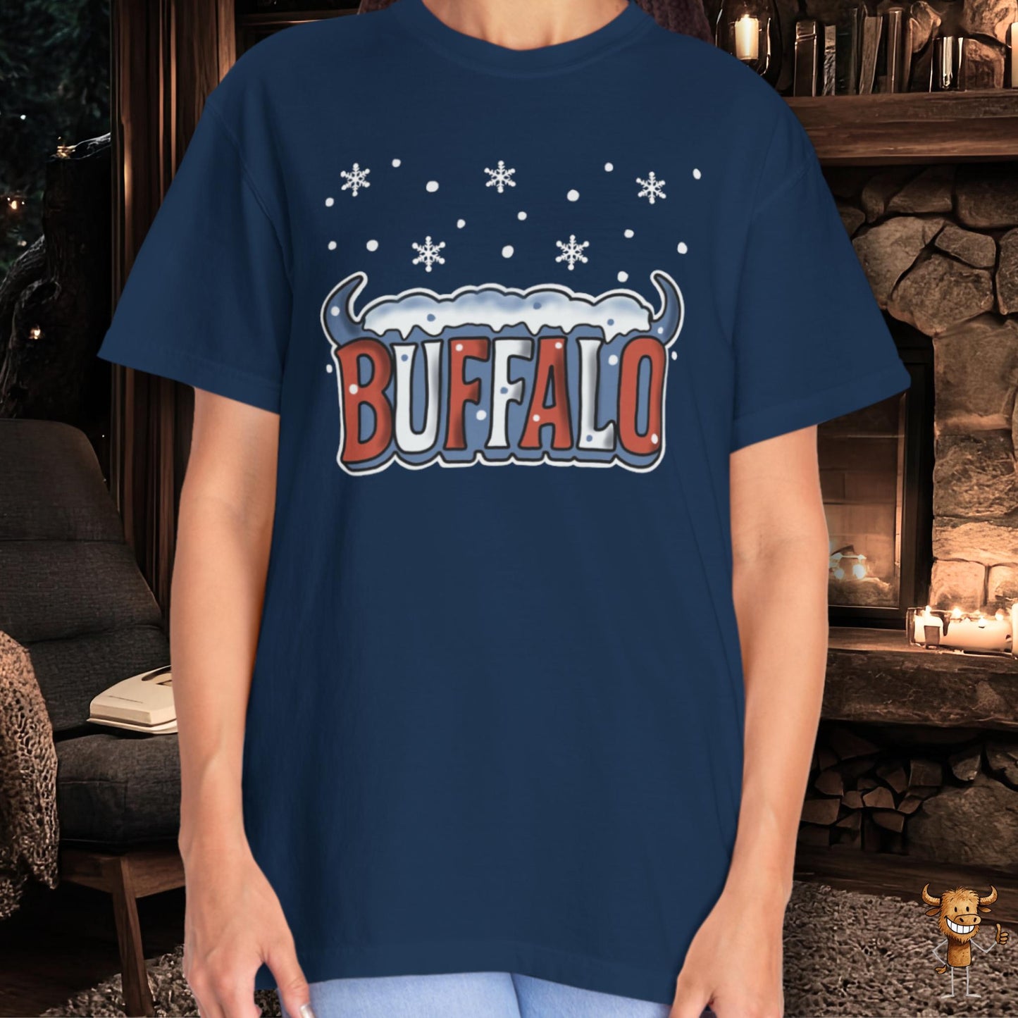 Snowcapped Buffalo word with buffalo horns