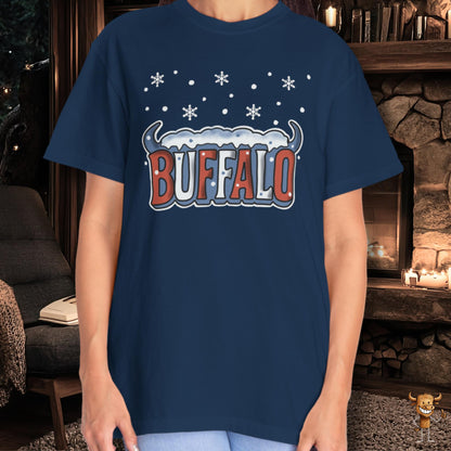 Snowcapped Buffalo word with buffalo horns