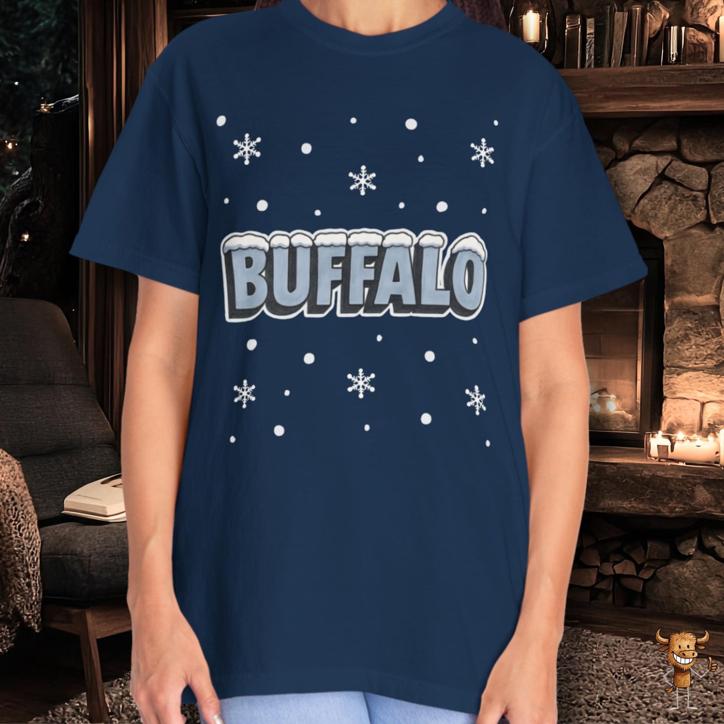 Snowcapped Buffalo word and snowflakes
