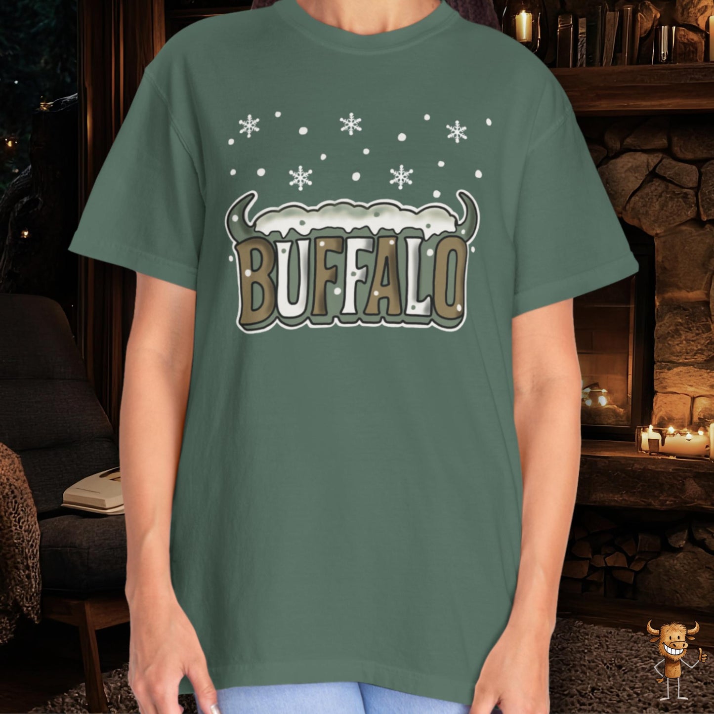 Snowcapped Buffalo word with buffalo horns