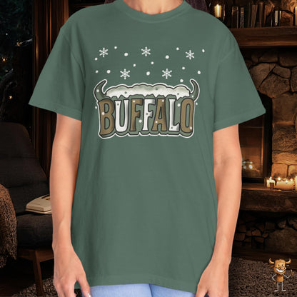 Snowcapped Buffalo word with buffalo horns