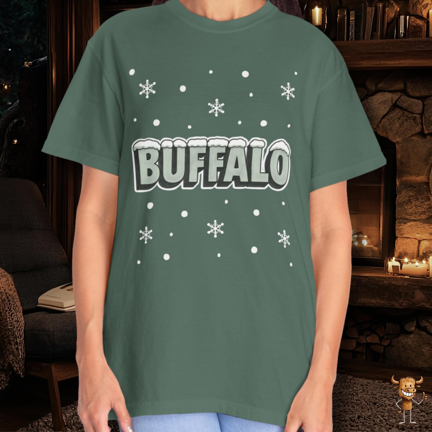 Snowcapped Buffalo word and snowflakes