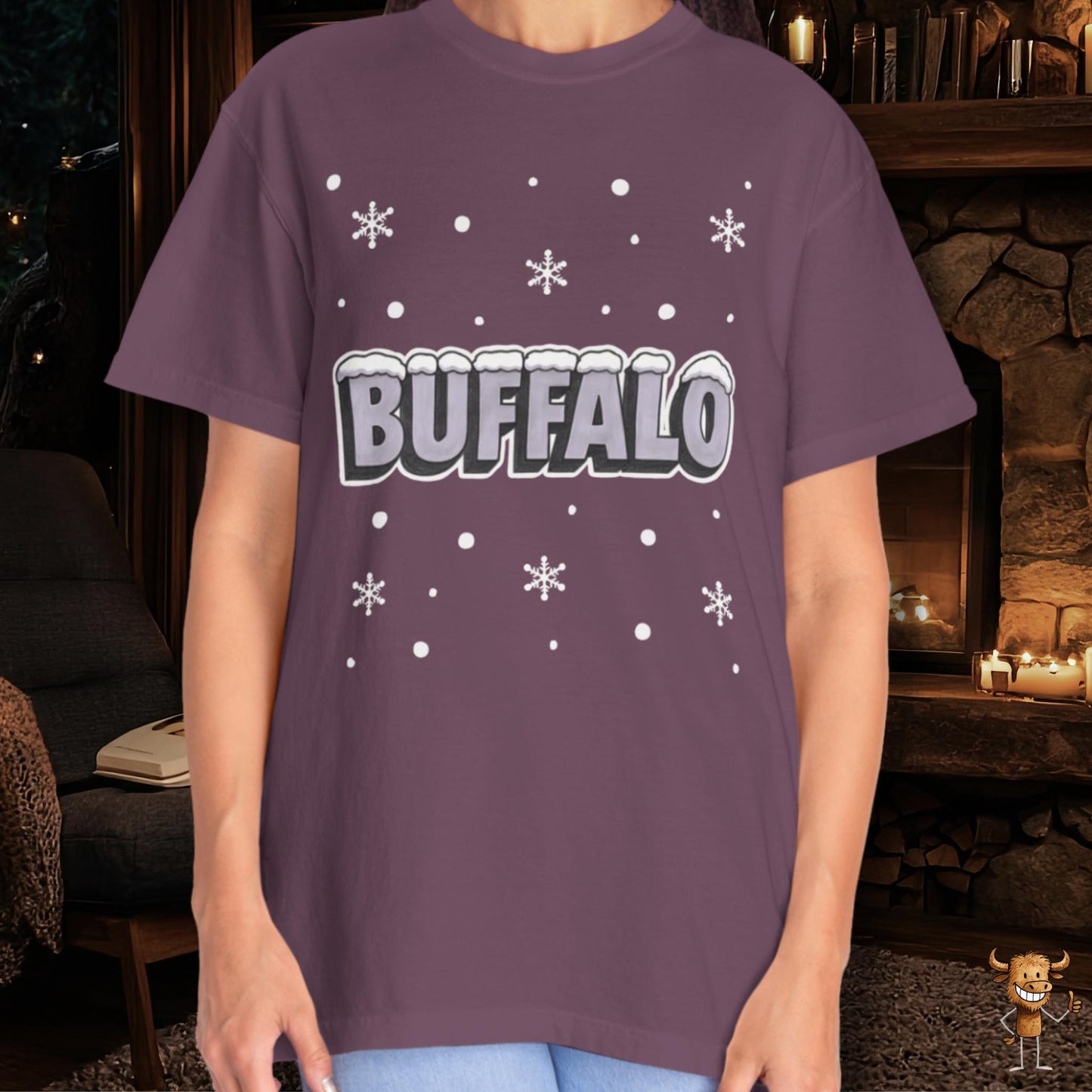 Snowcapped Buffalo word and snowflakes