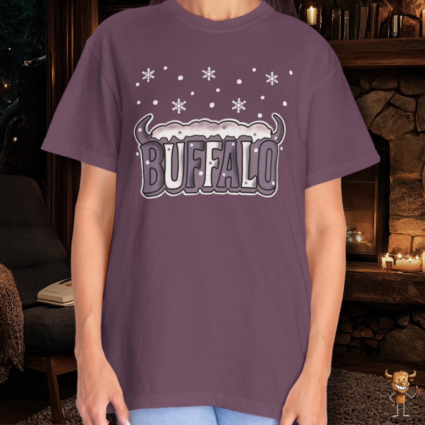 Snowcapped Buffalo word with buffalo horns