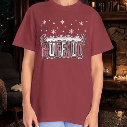 Snowcapped Buffalo word with buffalo horns