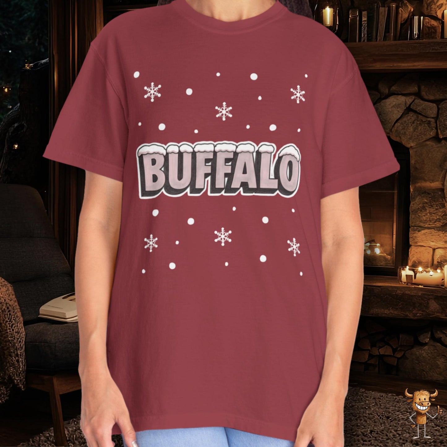 Snowcapped Buffalo word and snowflakes