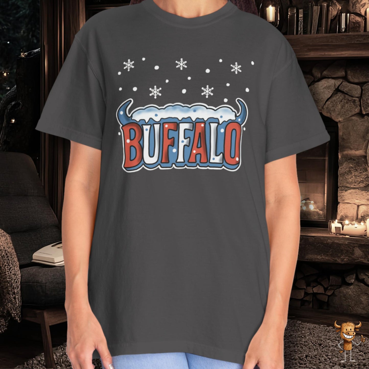 Snowcapped Buffalo word with buffalo horns