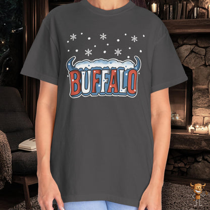 Snowcapped Buffalo word with buffalo horns