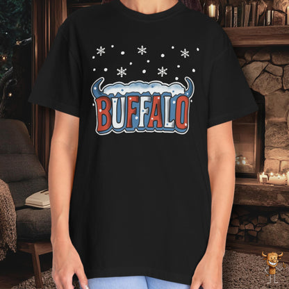 Snowcapped Buffalo word with buffalo horns