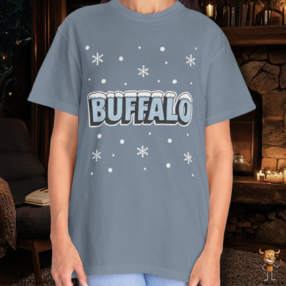 Snowcapped Buffalo word and snowflakes