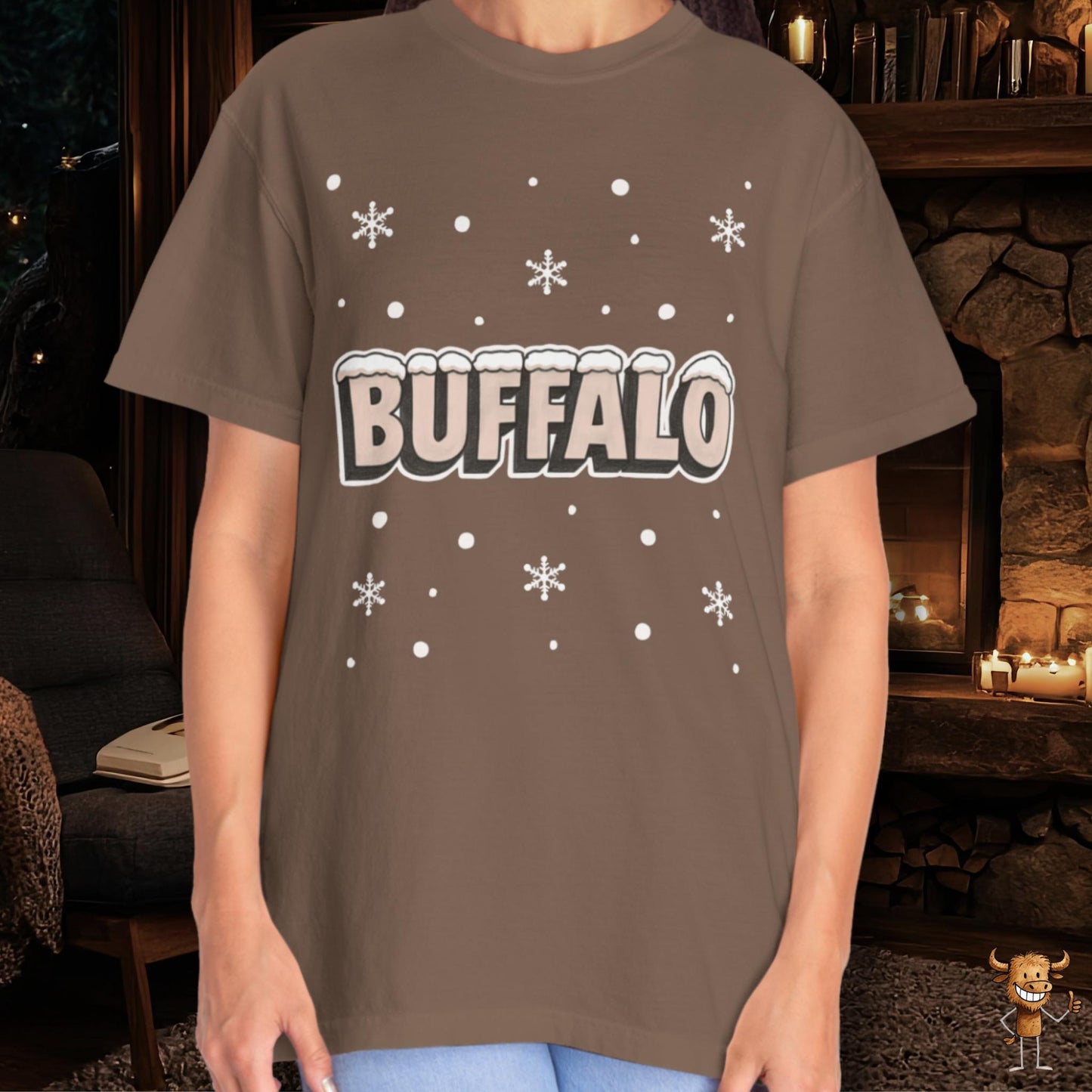 Snowcapped Buffalo word and snowflakes