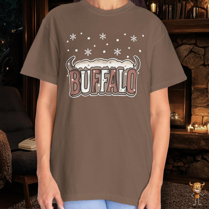Snowcapped Buffalo word with buffalo horns